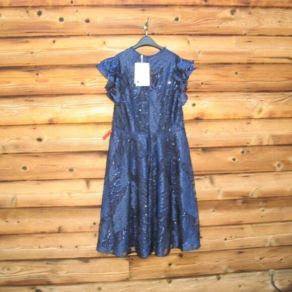 Mac Duggal 12467 Womens Flutter Sleeve Sequin Applique Cocktail Dress Blue 16 - Picture 11 of 15